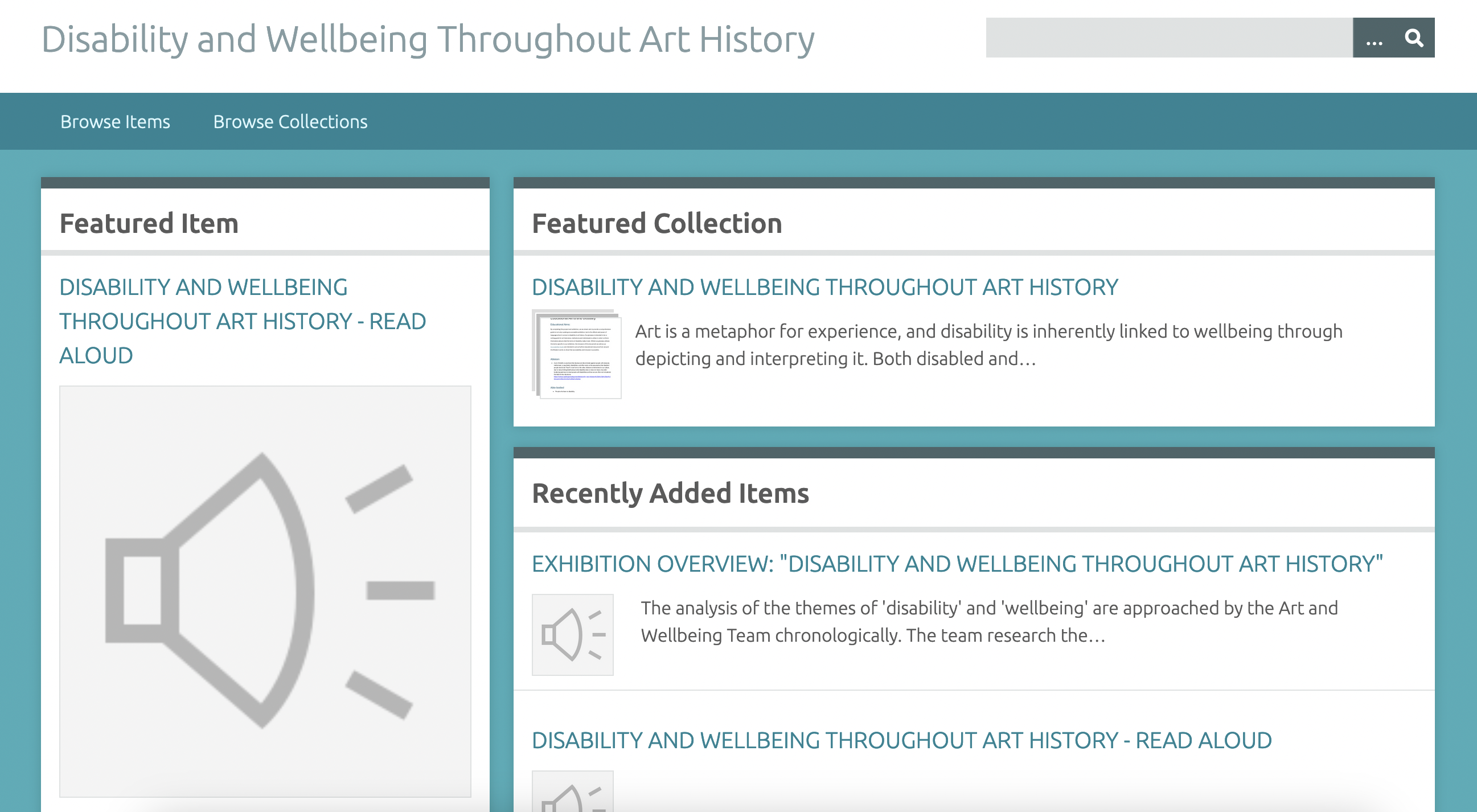 Picture of website providing wellbeing stories of Art History read aloud (for blind readers)